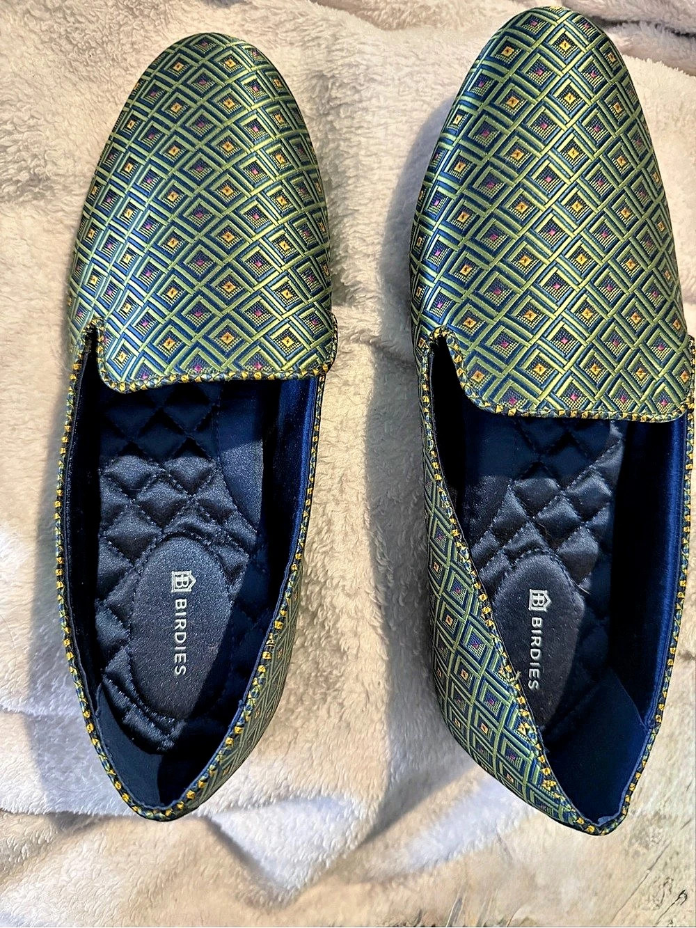Birdies Geometric Flats in Blue & Green Like New